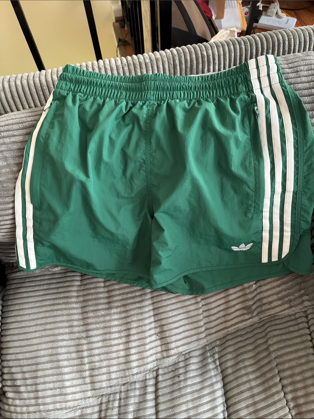 adidas Green Athletic Shorts with White 3-Stripes